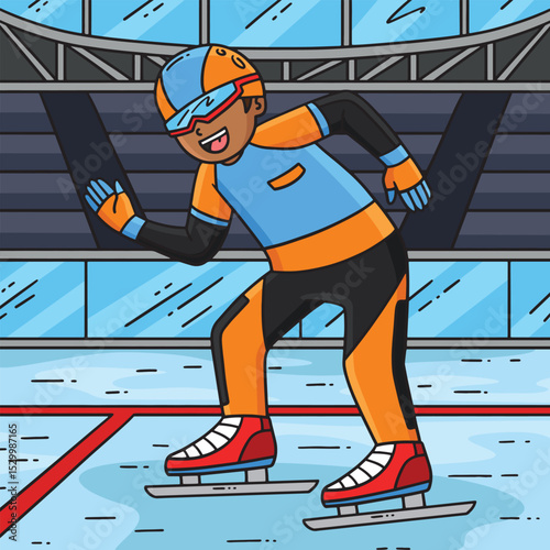 Speed Skating Male at the Starting Line Colored 