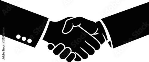 Illustration of two hands shaking in a business agreement in black and white