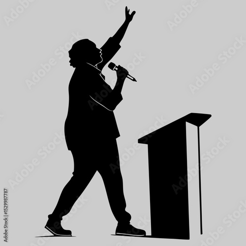 a person giving a lecture with raised hand silhouette vector design art and illustration