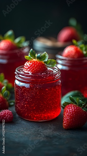Wallpaper Mural Strawberry Jam in a Glass Jar with Fresh Berries Torontodigital.ca