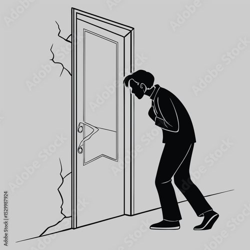 a person looking through a crack in a door silhouette vector design art and illustration