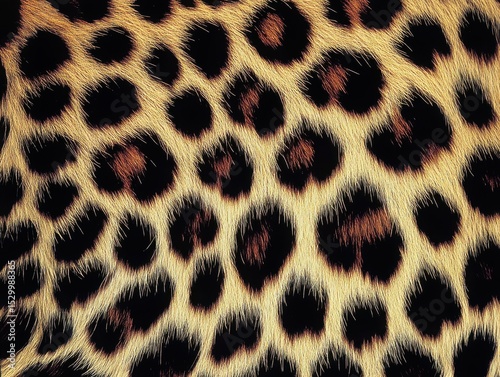 A close-up of a leopard's fur, showcasing its distinctive black spots on a golden-yellow background, highlighting the animal's natural beauty and texture