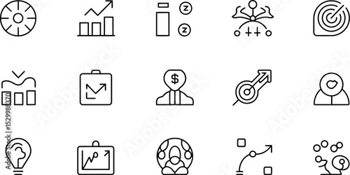 Presentation of business strategy icons in a minimalist line art style