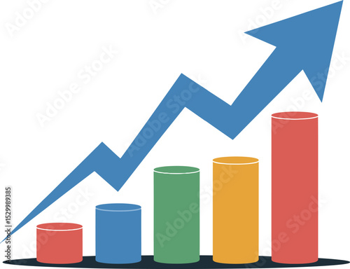 Illustration of a bar graph with an upward trending arrow representing growth