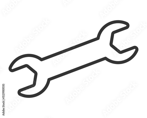 Sleek, minimalist line art of a wrench. Symbolizes repair, construction, DIY, and mechanical skill. Ideal for tech, engineering, or home improvement projects. Clean vector illustration.