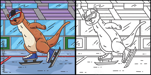 Speed Skating Weasel Coloring Page Illustration 