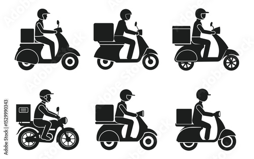 Shipping fast delivery man riding motorcycle icon, Scooter Silhouette Icon, symbol, Pictogram flat design for apps and websites, Track and trace processing status, Isolated on white background, Vector