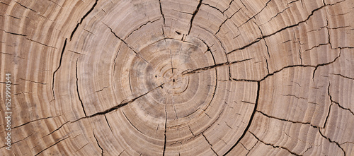 texture and structure of old wood cut with cracks and annual rings