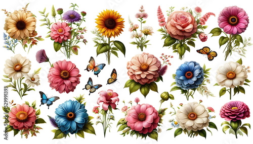 collection of flower on white background,isolated on white,clip art

