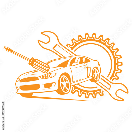 Classic retro automobile service and repair vector illustration icon