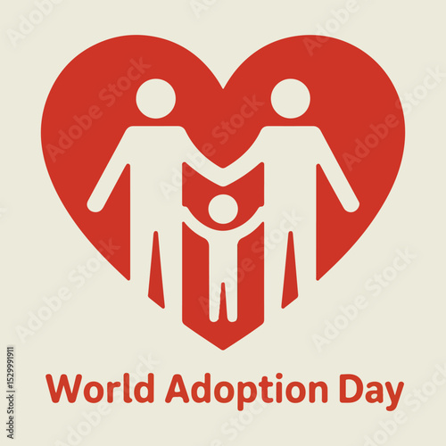 Print World Adoption Day Vector Illustration – Solid Color Family & Love Concept Design (No Gradient, No Image) 