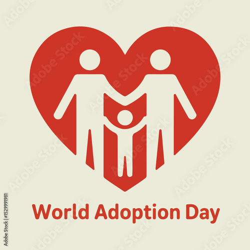 Print World Adoption Day Vector Illustration – Solid Color Family & Love Concept Design (No Gradient, No Image) 