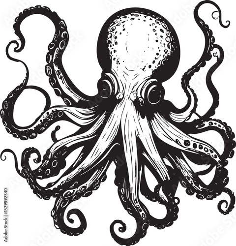 Octopus Design Black Line Art in white background