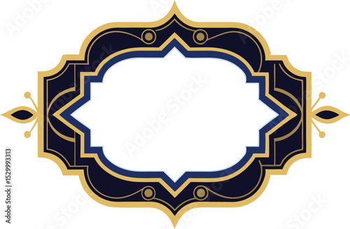 Elegant decorative frame with geometric shapes and luxurious gold and navy blue accents