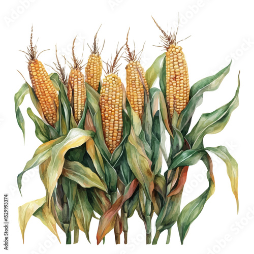 Field Of Corn Colors, watercolor painting vector, isolated on a white background.