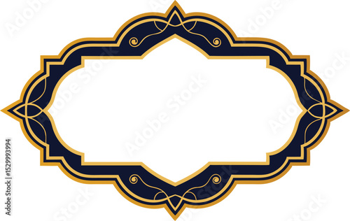 Elegant gold and navy blue decorative frame design element for invitations and branding