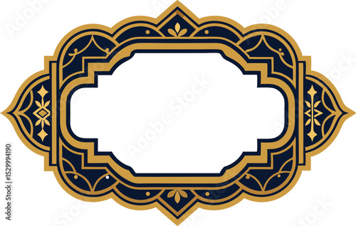 Elegant gold and navy ornamental frame with geometric floral decorative elements