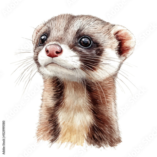 watercolor of Ferret Close Up, vector, isolated on a white background.
