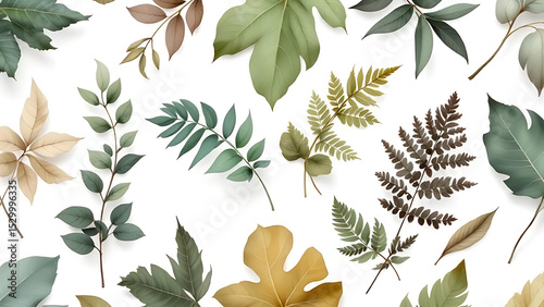 collection of leaf on white background ,seamless pattern background ,isolated on white ,
