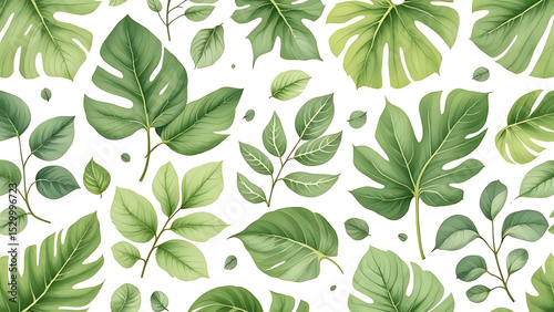 collection of leaf on white background ,seamless pattern background ,isolated on white ,
