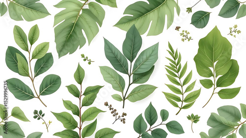 collection of leaf on white background ,seamless pattern background ,isolated on white ,
