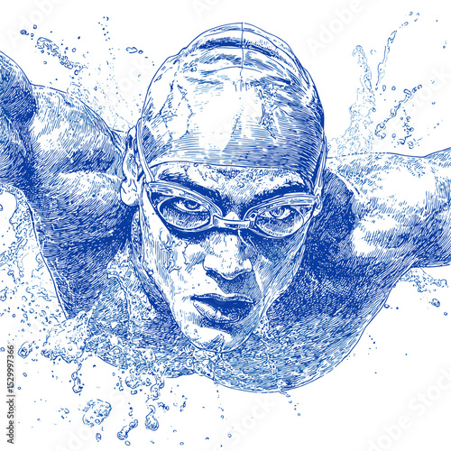 vector drawing of a swimmer underwater.Generative AI