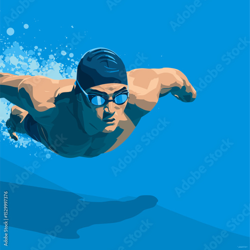vector drawing of a swimmer underwater.Generative AI