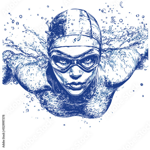 vector drawing of a swimmer underwater.Generative AI