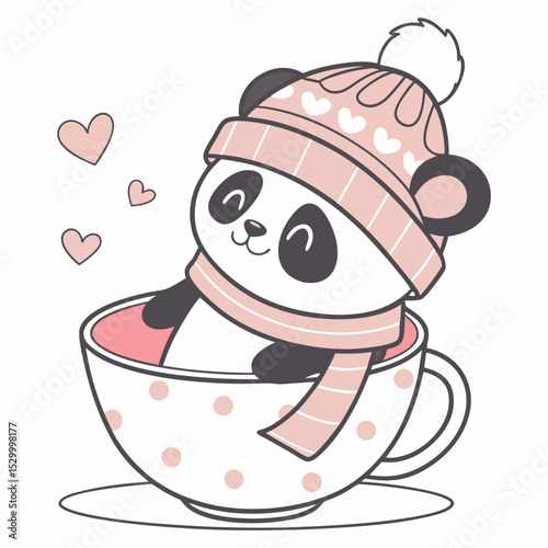 Cheerful Panda illustration Cozy winter SVG (in a teacup)