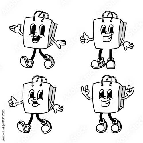 Retro style shopping bag mascot, package for  sale promotion and marketing