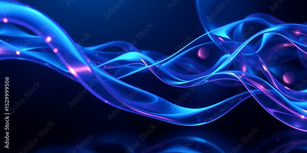Naklejka premium Abstract rendering of flowing blue and purple translucent ribbons on a dark background space