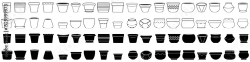 Flower pot icon vector set. Pot illustration sign collection. Flowerpot symbol or logo.