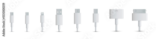 Charging cable types set, realistic vector illustration.