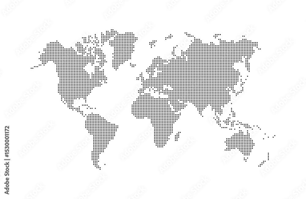 World map dotted vector silhouette with dots illustration. Dotted silhouette of the world map