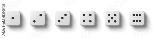 White game dice sides vector realistic set. Realistic white game dice designs