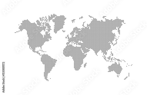 World map dotted vector silhouette with dots illustration. Dotted silhouette of the world map
