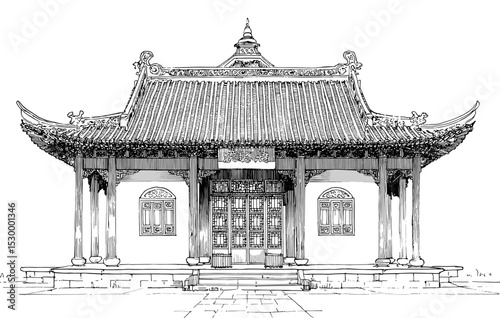 vector drawing chinese japanese house temple .Generative AI