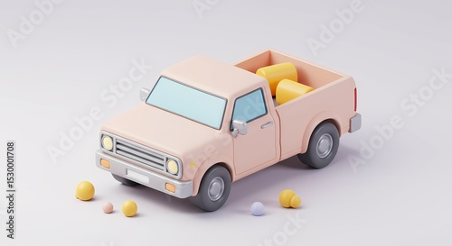 Pastel Pickup: Soft Rendered Vehicle with Cargo