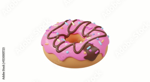 Pink Frosted Donut with Chocolate Drizzle and Sprinkles