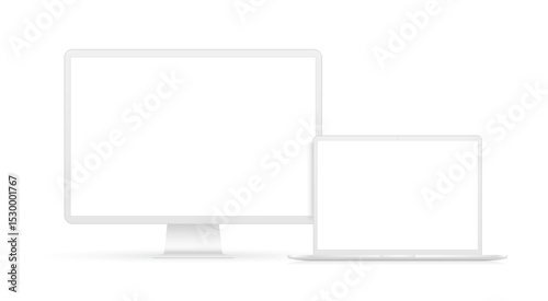 White blank laptop and screen device mockup illustration