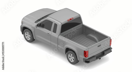 Silver Pickup Truck Isolated on White Background