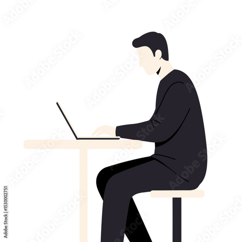 Vector of a person sitting and working on a laptop