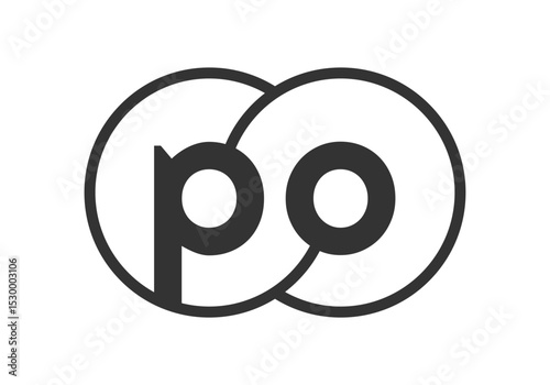PO business company emblem with outline rounds and letters p o. Logo template of two merged circles for brand identity, logotype. Vector Infinity symbol