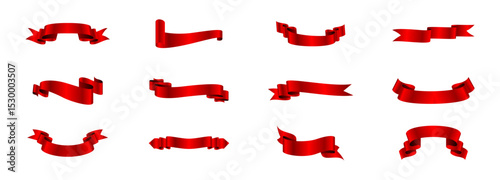 Red ribbons banner vector collection. Curved festive red labels