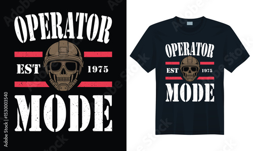 Tactical skull helmet military vintage design with operator mode text for dark graphic t-shirt design