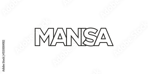 Manisa in the Turkey emblem. The design features a geometric style, vector illustration with bold typography in a modern font. The graphic slogan lettering.