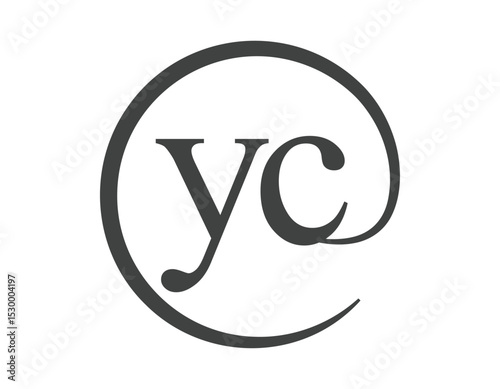 YC logo from two letter with circle shape email sign style. Y and C round logotype of business company