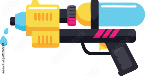 Water gun toy with blue tank and yellow body for summer outdoor fun and play activities vector illustration 