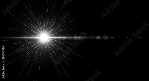 Abstract Light Star Burst Flare Glowing Effect on Black Background