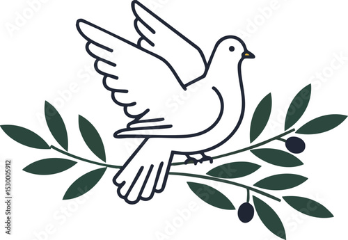 White dove with olive branch symbolizing peace and harmony in minimalist vector design 